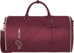 Garment Bags for Travel, Convertible Suit Travel Bag for Women, Stylish Carry On Garment Bag with Toiletry Pocket, Shoulder Strap and Shoes Compartment, 2 in 1 Foldable PU Leather Duffle Bag, Sangria
