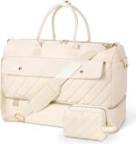 Travel Duffel Bag, Large Weekender Bag for Women with Shoe Compartment, Carry on Overnight Bag with Toiletry Makeup Bag, Gym Duffel Bag Travel Tote Bag for Travel Gym Camping Hospital, Beige