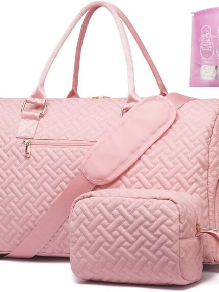 Duffle Bag for Travel, Weekender Bag with Shoe Compartment, Carry On Overnight Bag for Women with Toiletry Bag, 50L Gym Bag with Wet Pocket, Hospital Bags for Labor and Delivery