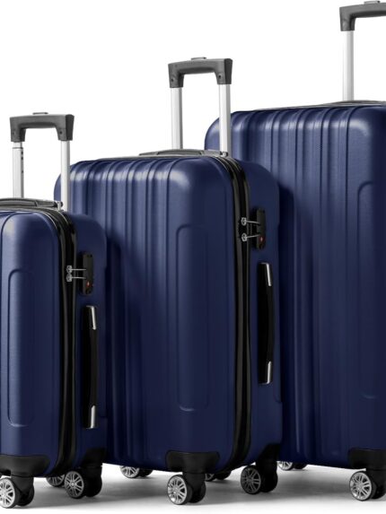 Luggage Set of 3 Hardside Carry on Suitcase Sets with Spinner Wheels &  lock, Portable Lightweight ABS Luggages for Travel, BusinessNavy Blue (20/24/28)