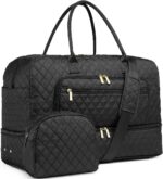 Large Women Travel Duffle Bag - Carry on Overnight Bag Weekend Travel Duffel Tote Bag Yoga Gym Bag with Wet Pocket Toiletry Weekender Overnight Bag for Travel Business Trips Sport Hospital Black