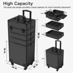 5 in 1 Rolling Makeup Case Professional Cosmetic Train Case Trolley Makeup Organizer Makeup Travel Case with Key Swivel Wheels Salon Barber Case Traveling Cart Trunk, 32.7"x14"x10"（Black） - Image 2