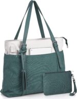 Women Tote Bag for School,Cute Bookbag Teacher Bag for College,Laptop Tote Bag Purse with Compartments Zipper for Work Travel Nurse Church,Canvas,Green