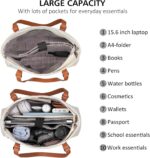 Women Laptop Tote Bag for Work Travel,Teacher Nurse Bag with Zipper Compartments,Cute School Bookbag for College Church,Canvas,Gifts,Beige Khaki - Image 2