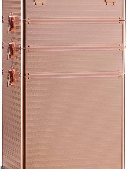 4 in 1 Portable Traveling Aluminum Professional Makeup Trolley Cart with Multiple-Sized Compartments and Wheels, Rose Gold