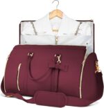 Garment Bags for Travel, Convertible Suit Travel Bag for Women, Stylish Carry On Garment Bag with Toiletry Pocket, Shoulder Strap and Shoes Compartment, 2 in 1 Foldable PU Leather Duffle Bag, Sangria - Image 2