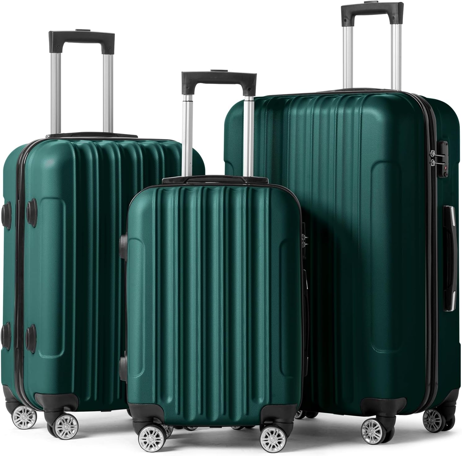 71tK7W3kxiL._AC_SL1500_.jpg Luggage Set of 3 Hardside Carry on Suitcase Sets with Spinner Wheels & lock, Portable Lightweight ABS Luggages for Travel, BusinessDark Green (20/24/28) - Image 1