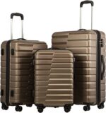 Luggage Expandable Suitcase set PC ABS  Lock Spinner Carry on 3 Piece Sets (brown)