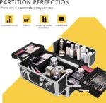 4 in 1 Makeup Rolling Train Case Aluminum Trolley Professional Cosmetic Organizer Box with Shoulder Straps 2 Keys Black(Cosmetic are not included) - Image 2