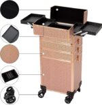 4 in 1 Portable Traveling Aluminum Professional Makeup Trolley Cart with Multiple-Sized Compartments and Wheels (baby's breath gold) - Image 2